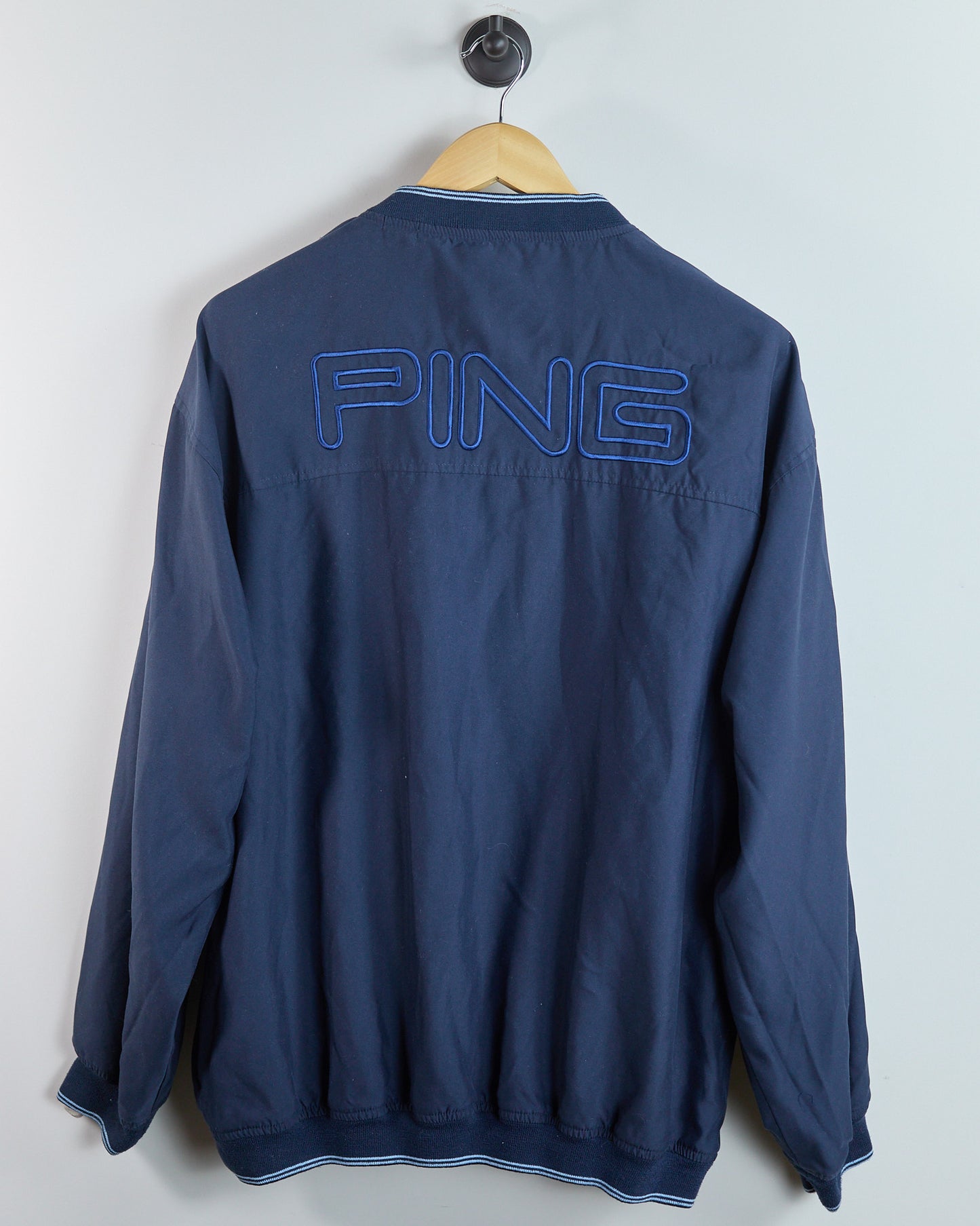 90s Ping Dark Blue/Light Blue V Neck Windbreaker (XL)