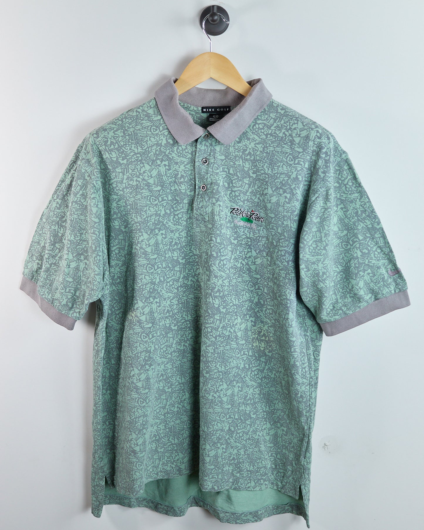 90s Nike Golf Green/Grey Pattern Polo (L)