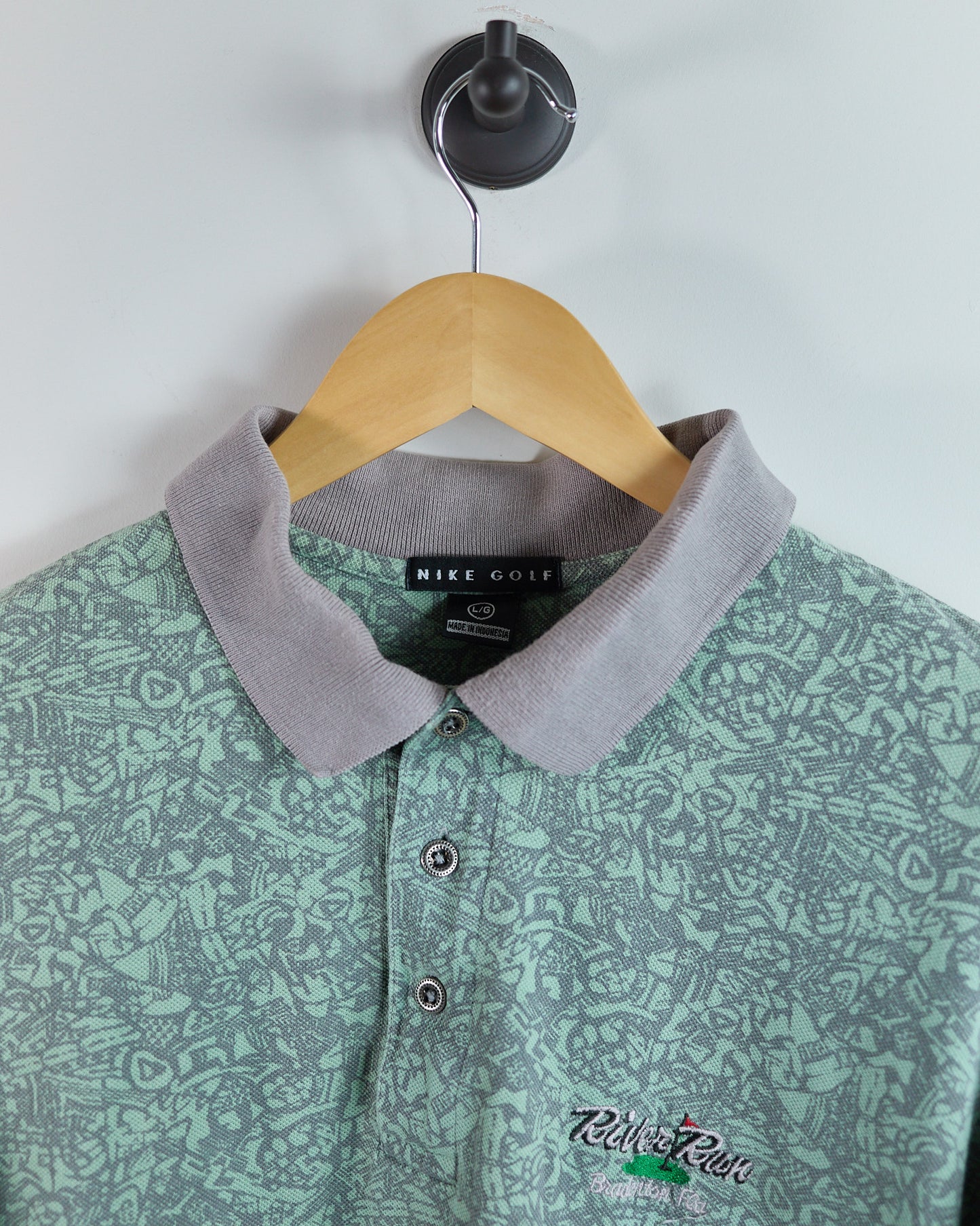 90s Nike Golf Green/Grey Pattern Polo (L)
