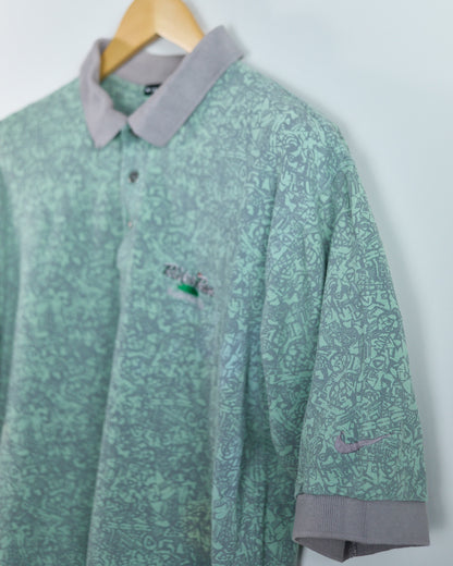 90s Nike Golf Green/Grey Pattern Polo (L)