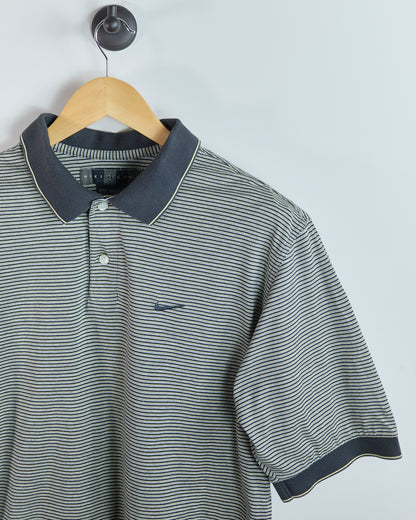 90s Nike Golf Black and White Stripe Polo (M)