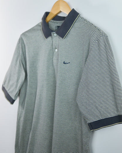 90s Nike Golf Black and White Stripe Polo (M)