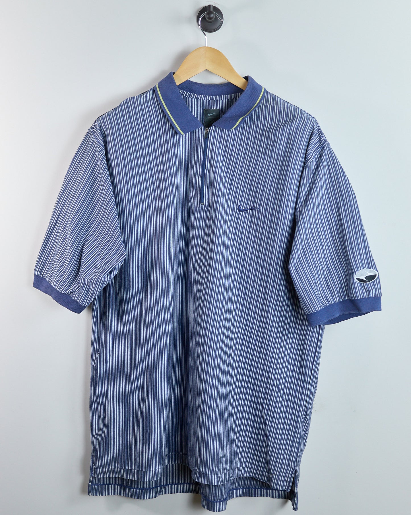 90s Nike Golf Yin Yang logo, Blue/White Zip Up Polo (XL)