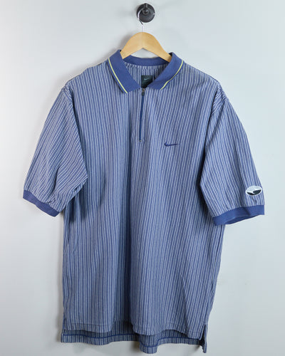 90s Nike Golf Yin Yang logo, Blue/White Zip Up Polo (XL)