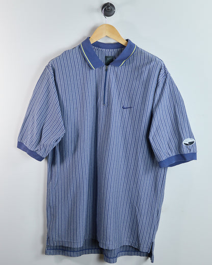 90s Nike Golf Yin Yang logo, Blue/White Zip Up Polo (XL)