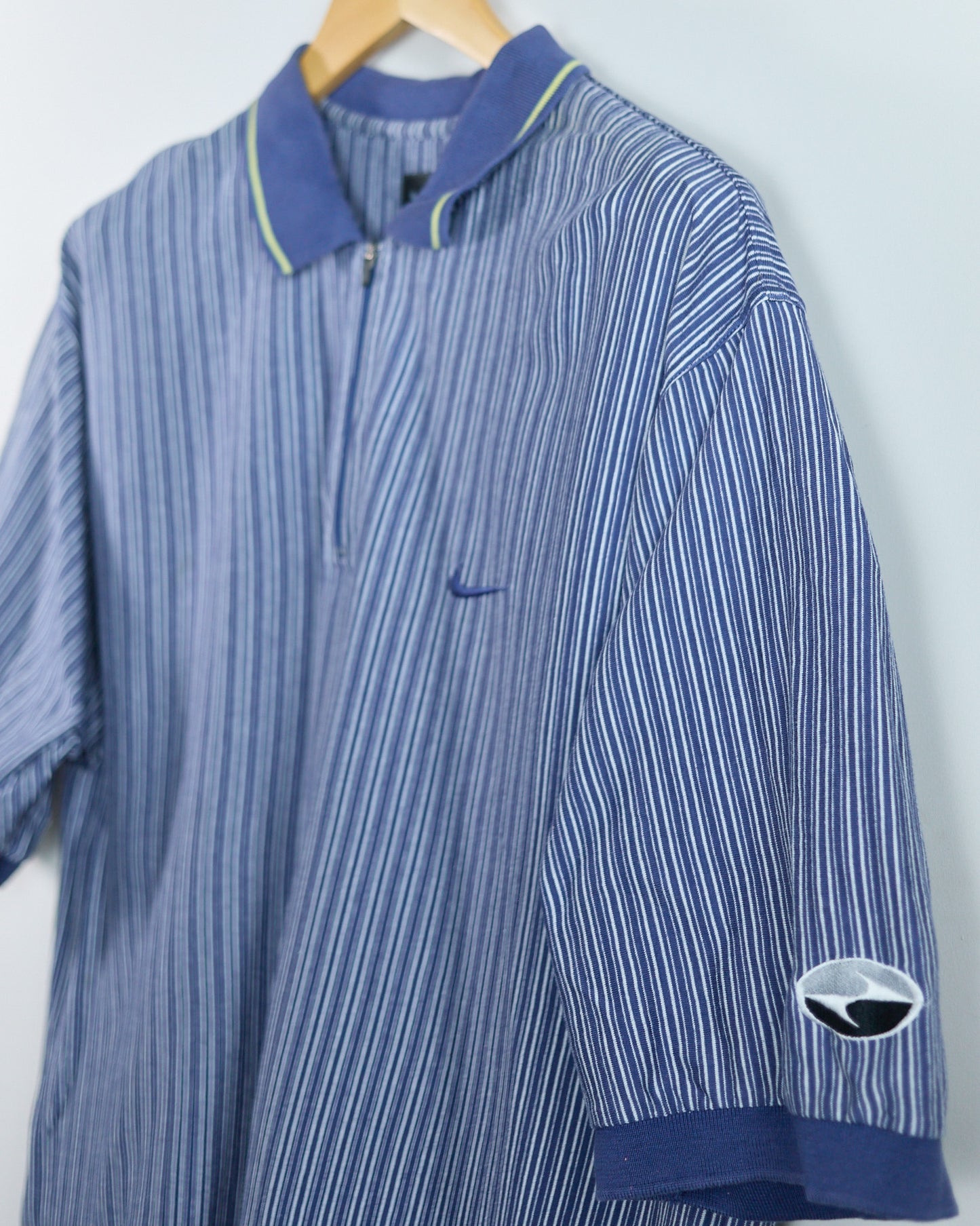 90s Nike Golf Yin Yang logo, Blue/White Zip Up Polo (XL)