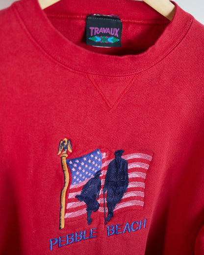 90s Travaux Red Pebble Beach Crew Neck Jumper (XL)