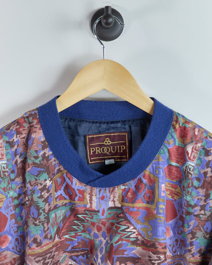 80s to 90s Proquip Multicolour Abstract Pattern Crew Neck Windbreaker (L)