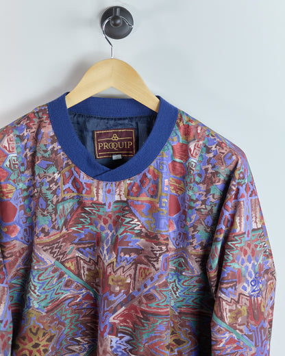 80s to 90s Proquip Multicolour Abstract Pattern Crew Neck Windbreaker (L)
