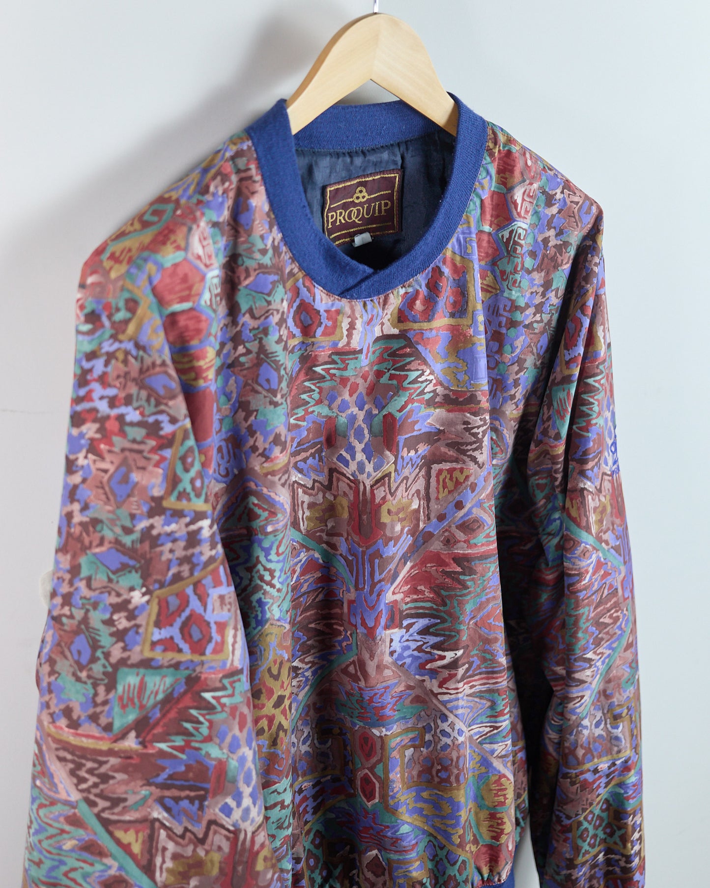 80s to 90s Proquip Multicolour Abstract Pattern Crew Neck Windbreaker (L)