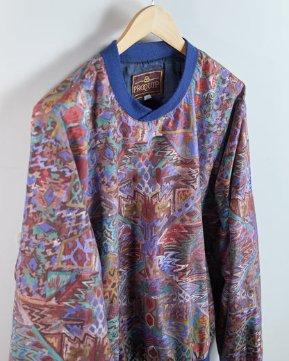 80s to 90s Proquip Multicolour Abstract Pattern Crew Neck Windbreaker (L)