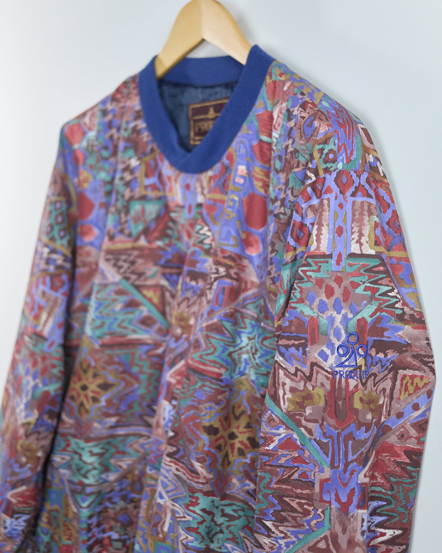 80s to 90s Proquip Multicolour Abstract Pattern Crew Neck Windbreaker (L)