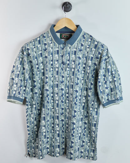 90s Reebok Sage/Green Pattern Zip Up Polo (M)