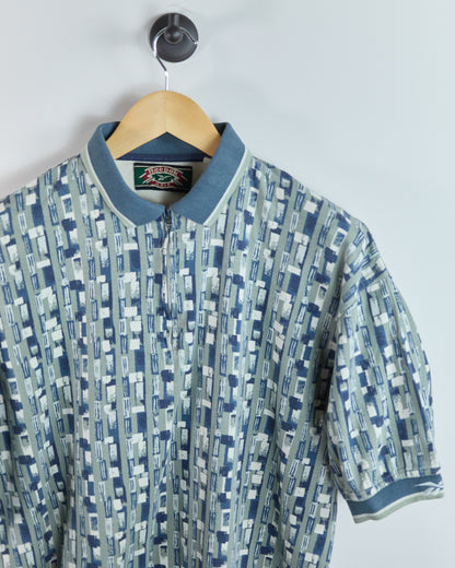 90s Reebok Sage/Green Pattern Zip Up Polo (M)