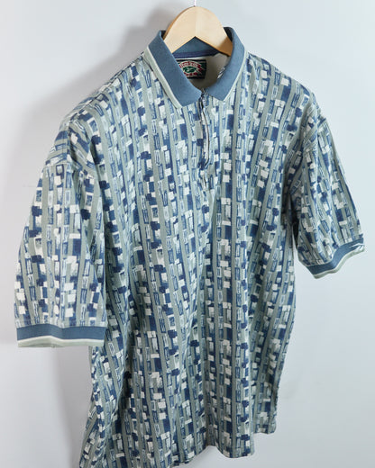 90s Reebok Sage/Green Pattern Zip Up Polo (M)