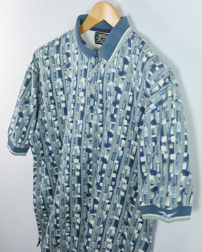 90s Reebok Sage/Green Pattern Zip Up Polo (M)