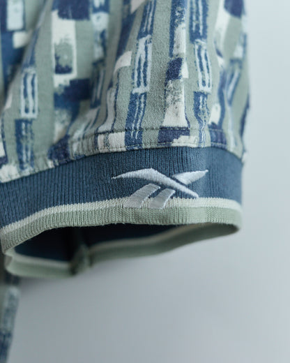 90s Reebok Sage/Green Pattern Zip Up Polo (M)