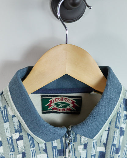 90s Reebok Sage/Green Pattern Zip Up Polo (M)