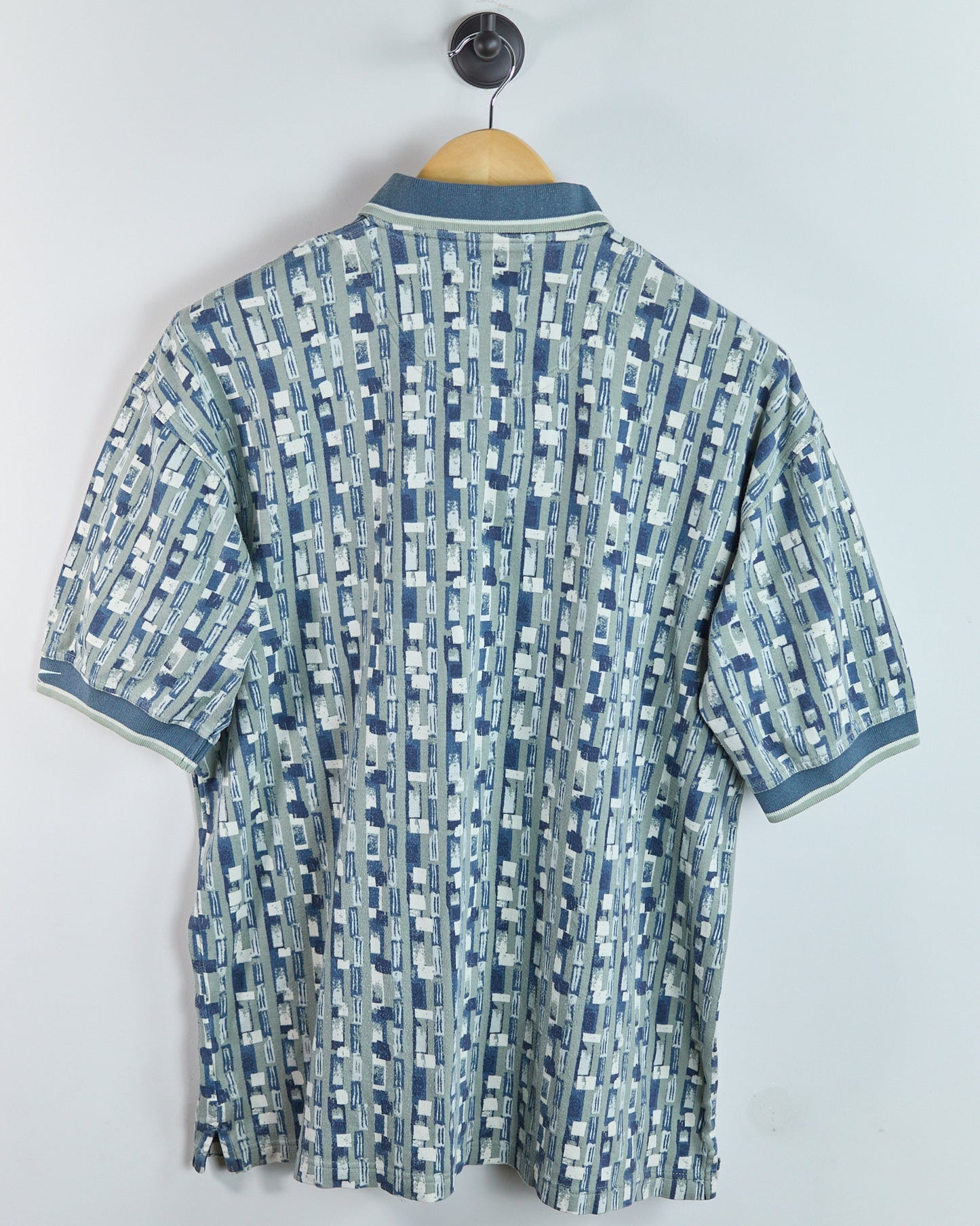90s Reebok Sage/Green Pattern Zip Up Polo (M)