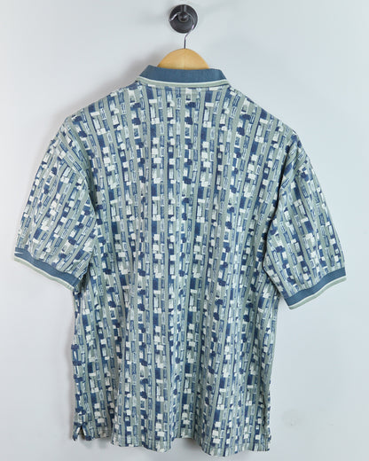 90s Reebok Sage/Green Pattern Zip Up Polo (M)