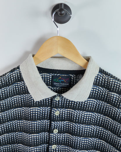 90s Greg Norman Navy/Cream Pattern Polo (L)