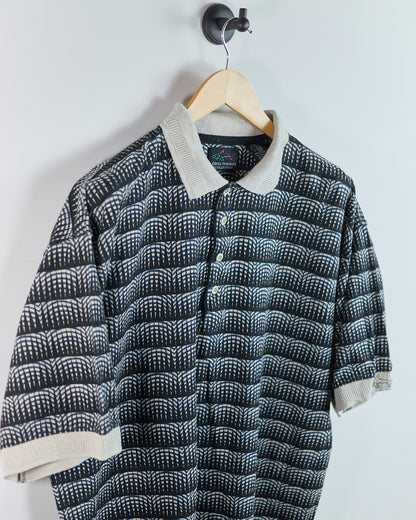 90s Greg Norman Navy/Cream Pattern Polo (L)