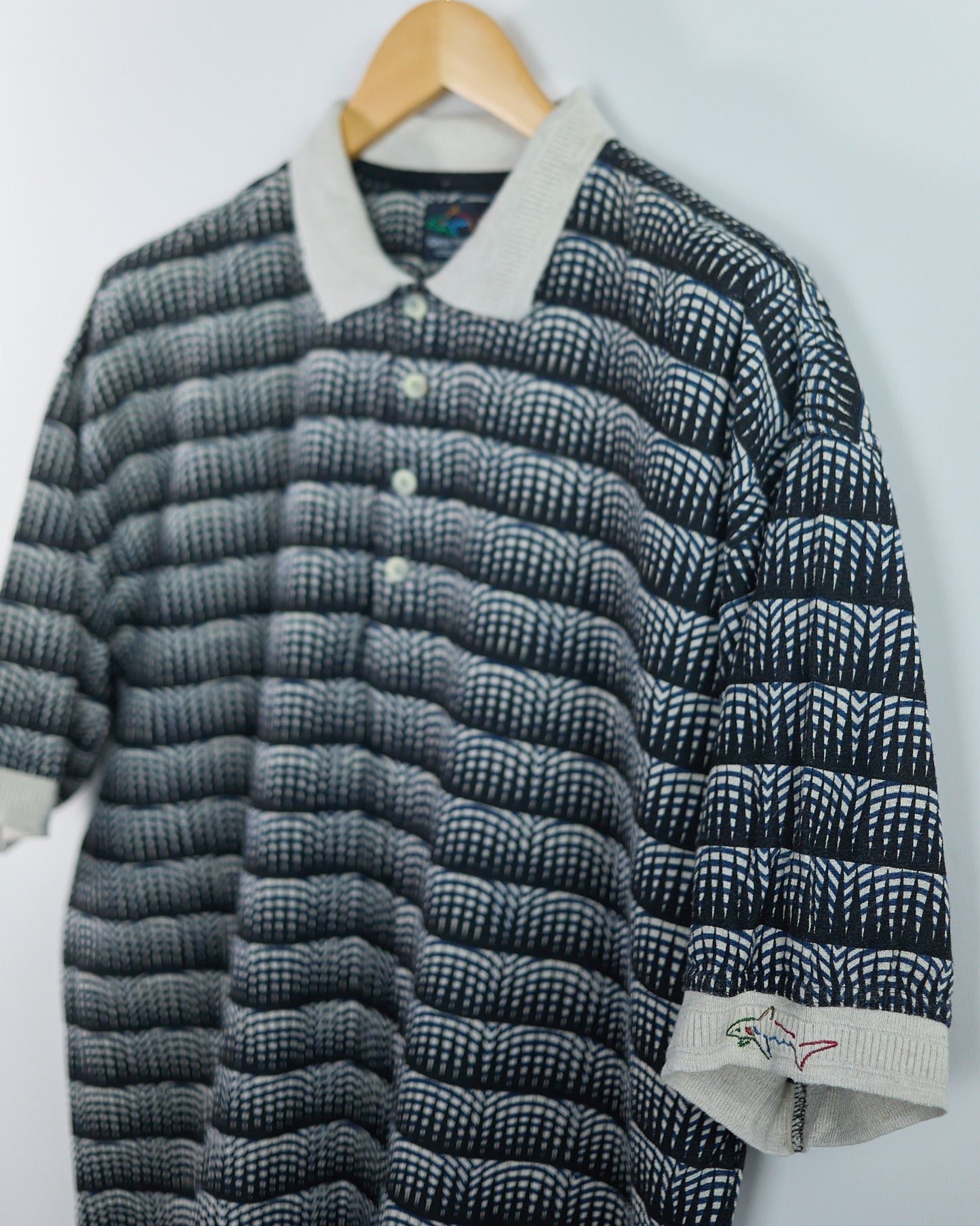 90s Greg Norman Navy/Cream Pattern Polo (L)