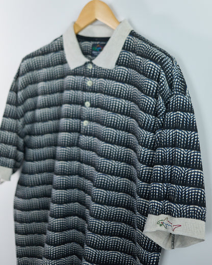 90s Greg Norman Navy/Cream Pattern Polo (L)