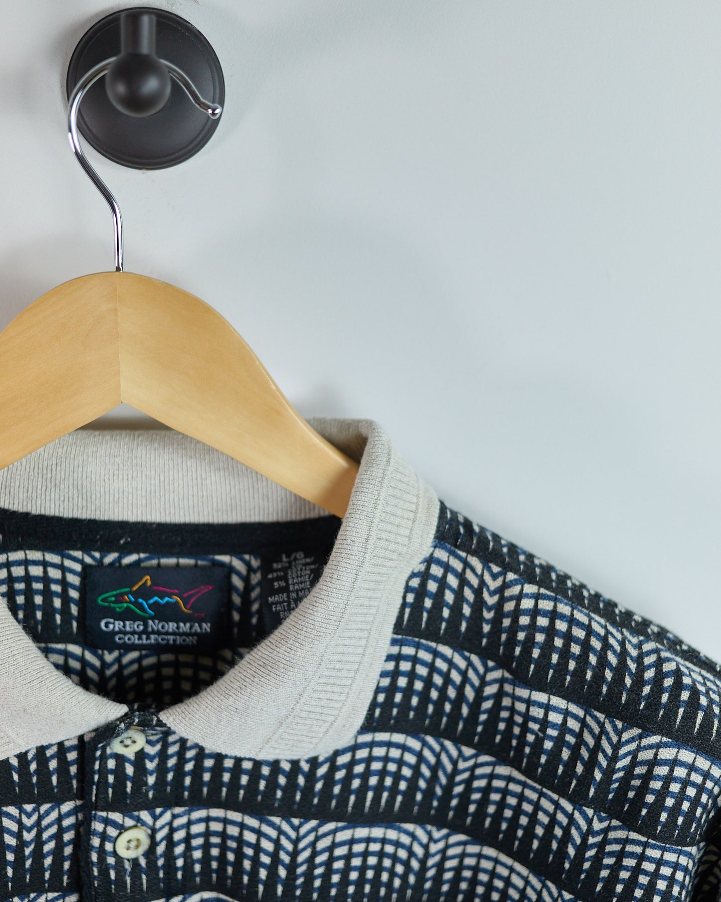 90s Greg Norman Navy/Cream Pattern Polo (L)