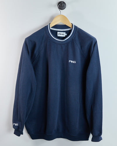 80s - early 90s Ping Blue/White Crew Neck Jumper (XL)