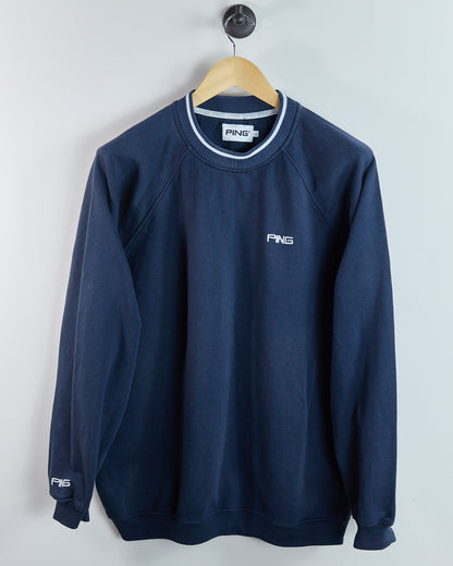 80s - early 90s Ping Blue/White Crew Neck Jumper (XL)