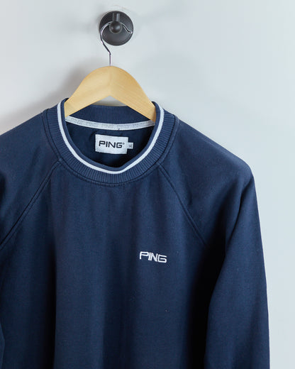 80s - early 90s Ping Blue/White Crew Neck Jumper (XL)
