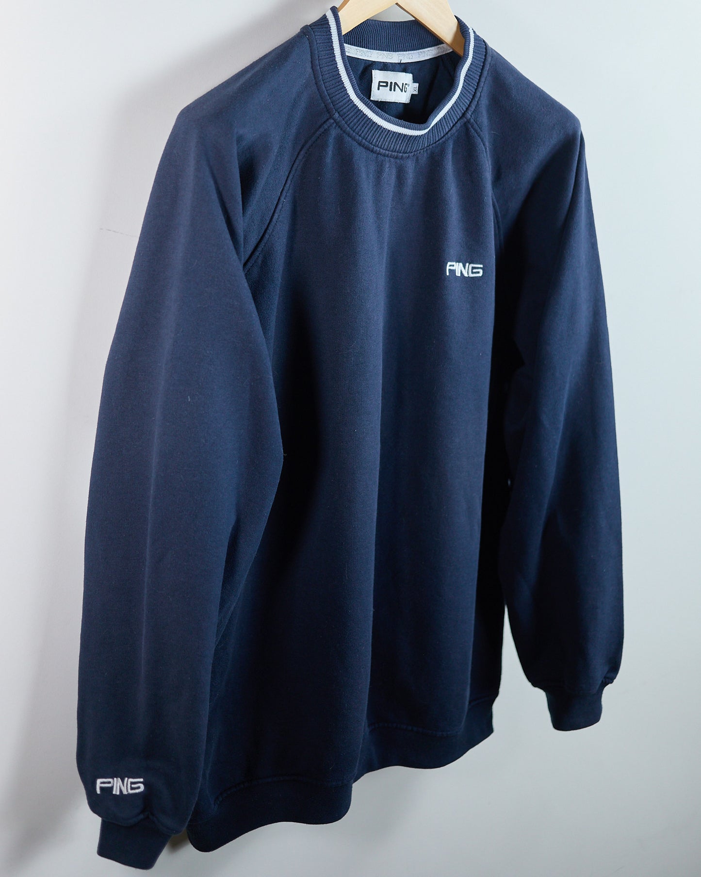 80s - early 90s Ping Blue/White Crew Neck Jumper (XL)