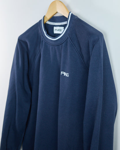 80s - early 90s Ping Blue/White Crew Neck Jumper (XL)