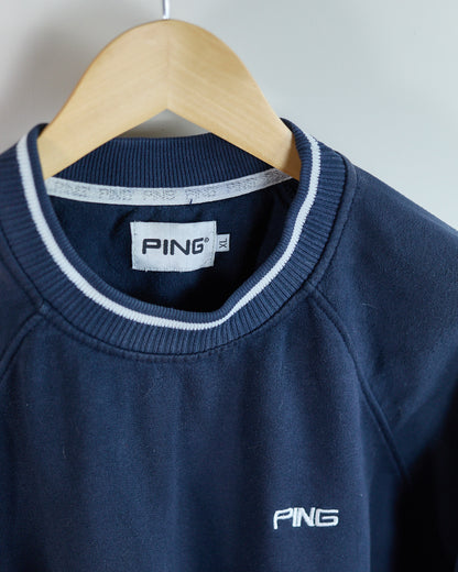 80s - early 90s Ping Blue/White Crew Neck Jumper (XL)