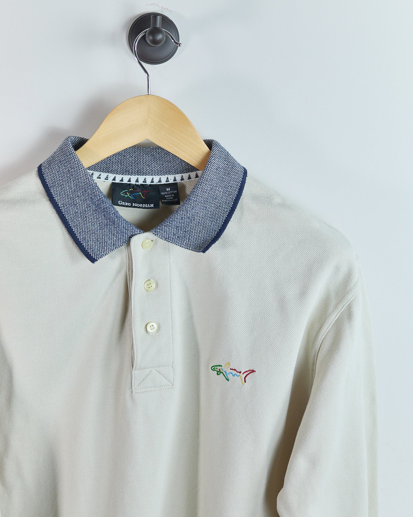 90s Greg Norman Cream Long Sleeve Polo (M)