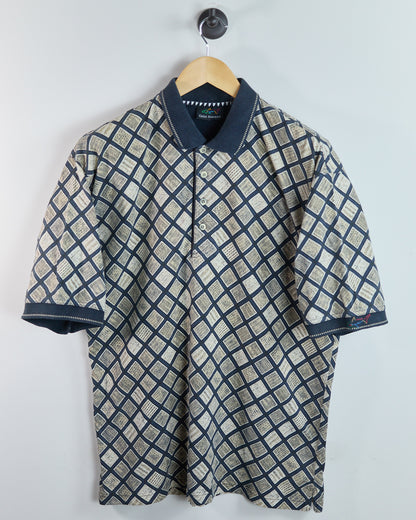 90s Greg Norman Navy/Cream Pattern Polo (L)