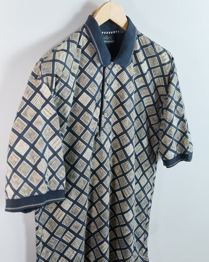 90s Greg Norman Navy/Cream Pattern Polo (L)