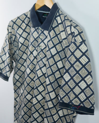 90s Greg Norman Navy/Cream Pattern Polo (L)