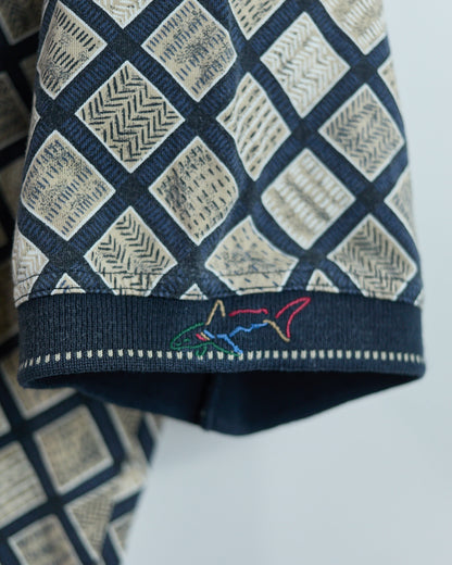90s Greg Norman Navy/Cream Pattern Polo (L)