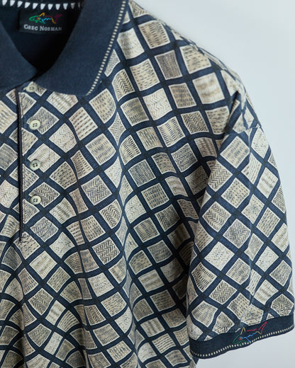 90s Greg Norman Navy/Cream Pattern Polo (L)