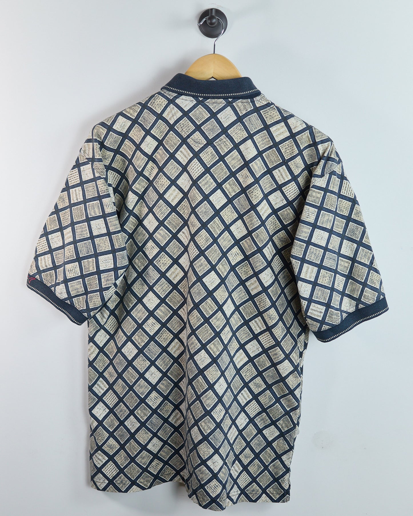 90s Greg Norman Navy/Cream Pattern Polo (L)