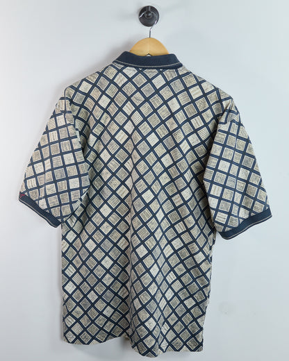 90s Greg Norman Navy/Cream Pattern Polo (L)