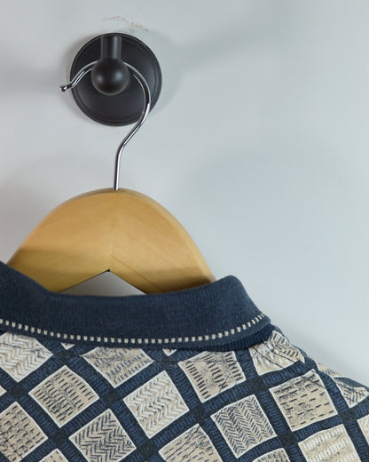 90s Greg Norman Navy/Cream Pattern Polo (L)