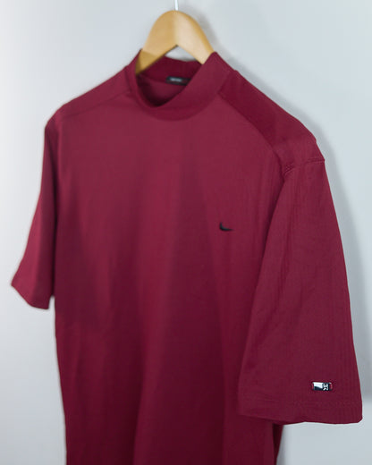 90s Nike Golf Tiger Woods Dark Red Short Sleeve Mock Neck (L)