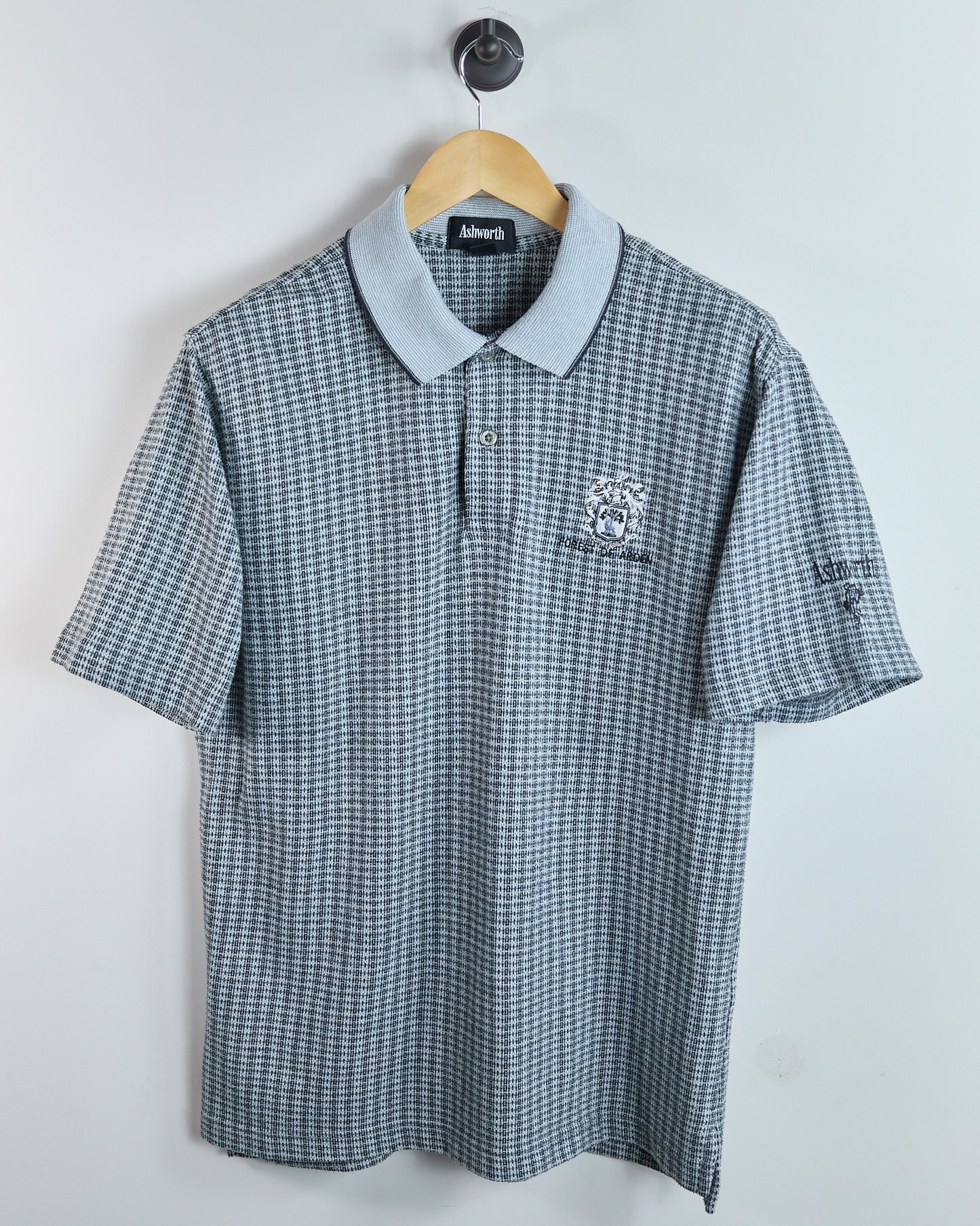 90s Ashworth Light Grey/Dark Charcoal Pattern Polo (M)
