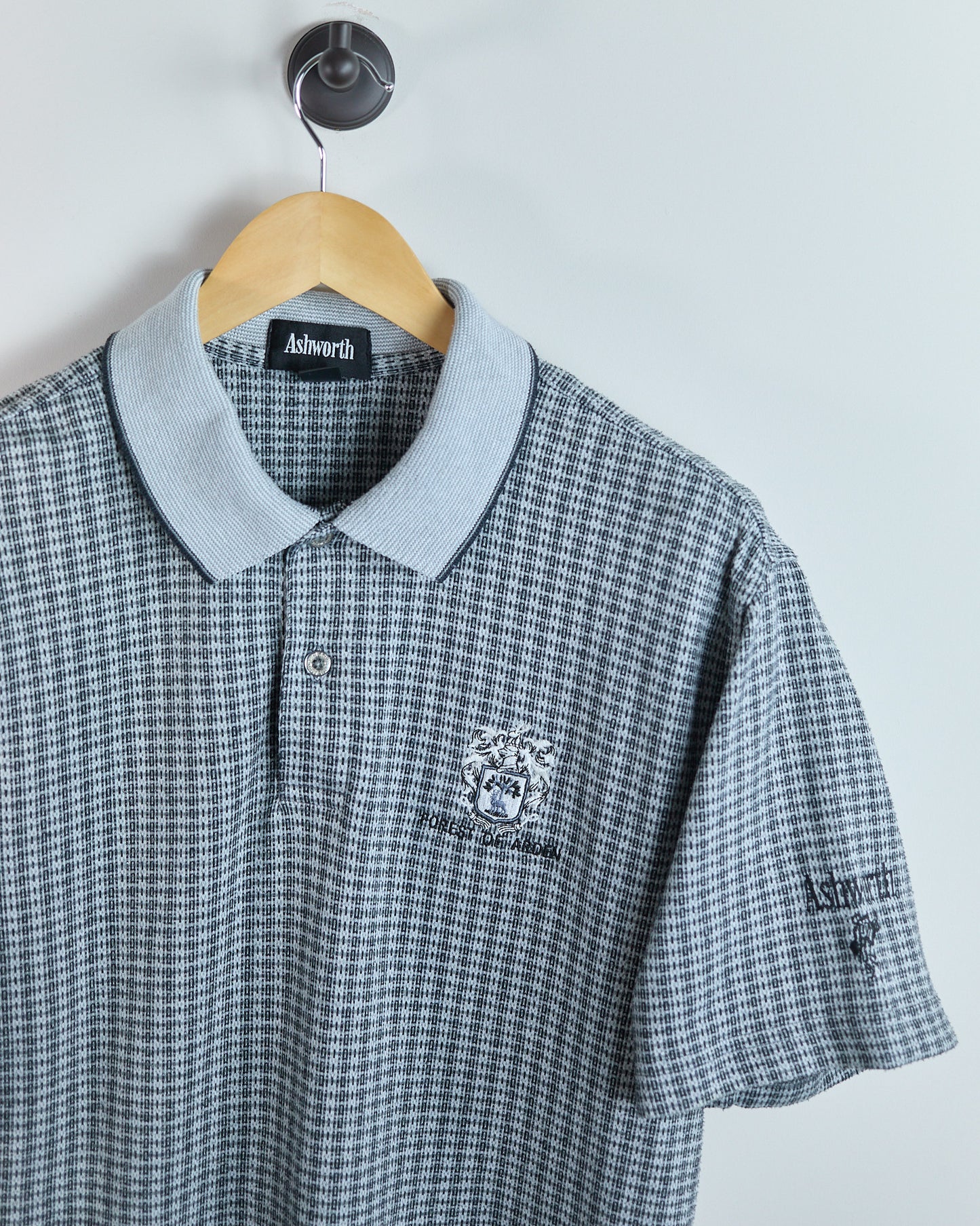 90s Ashworth Light Grey/Dark Charcoal Pattern Polo (M)