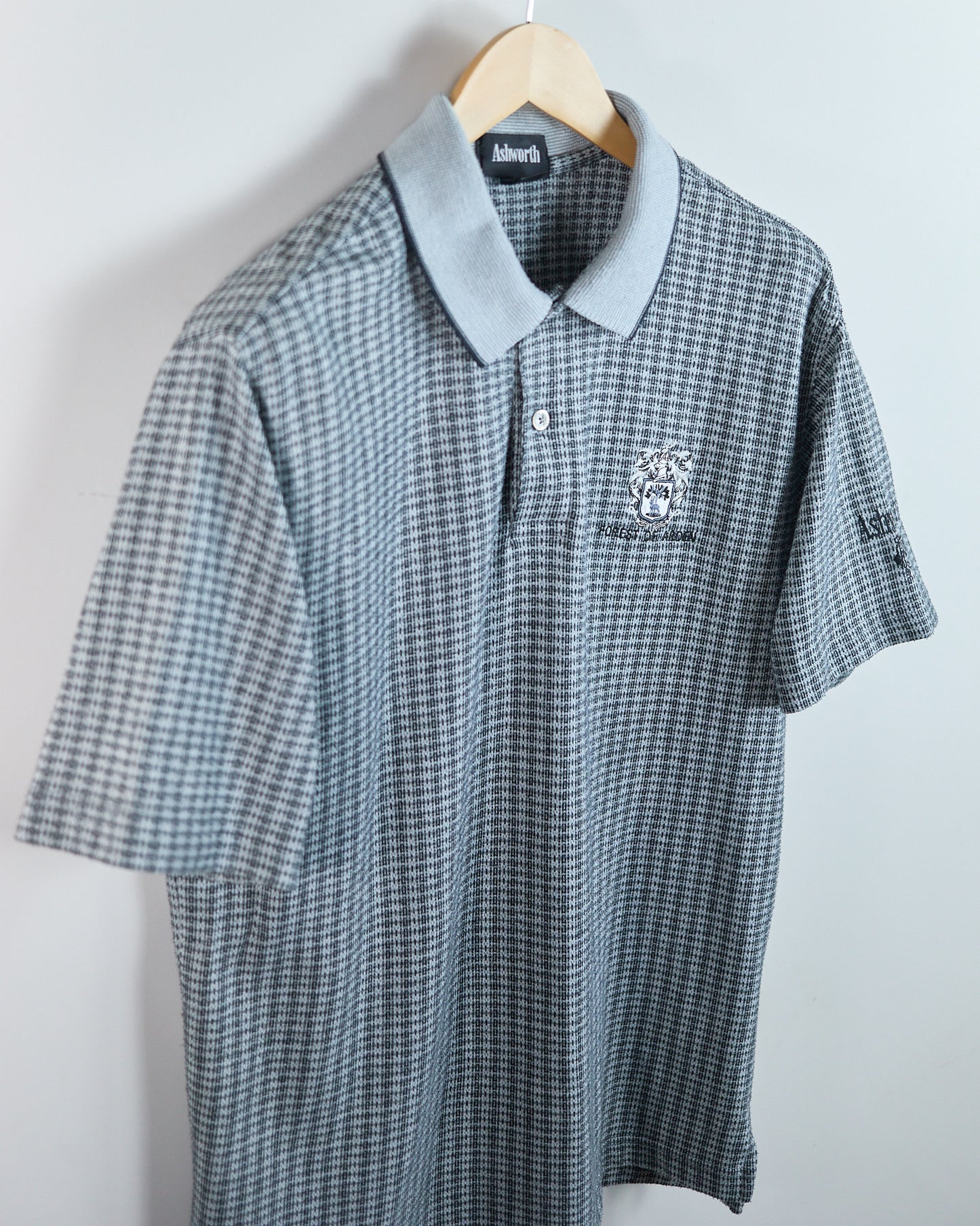 90s Ashworth Light Grey/Dark Charcoal Pattern Polo (M)