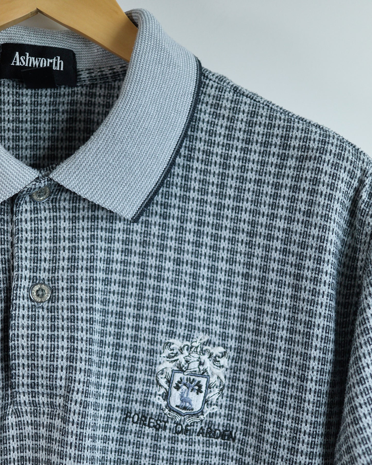 90s Ashworth Light Grey/Dark Charcoal Pattern Polo (M)