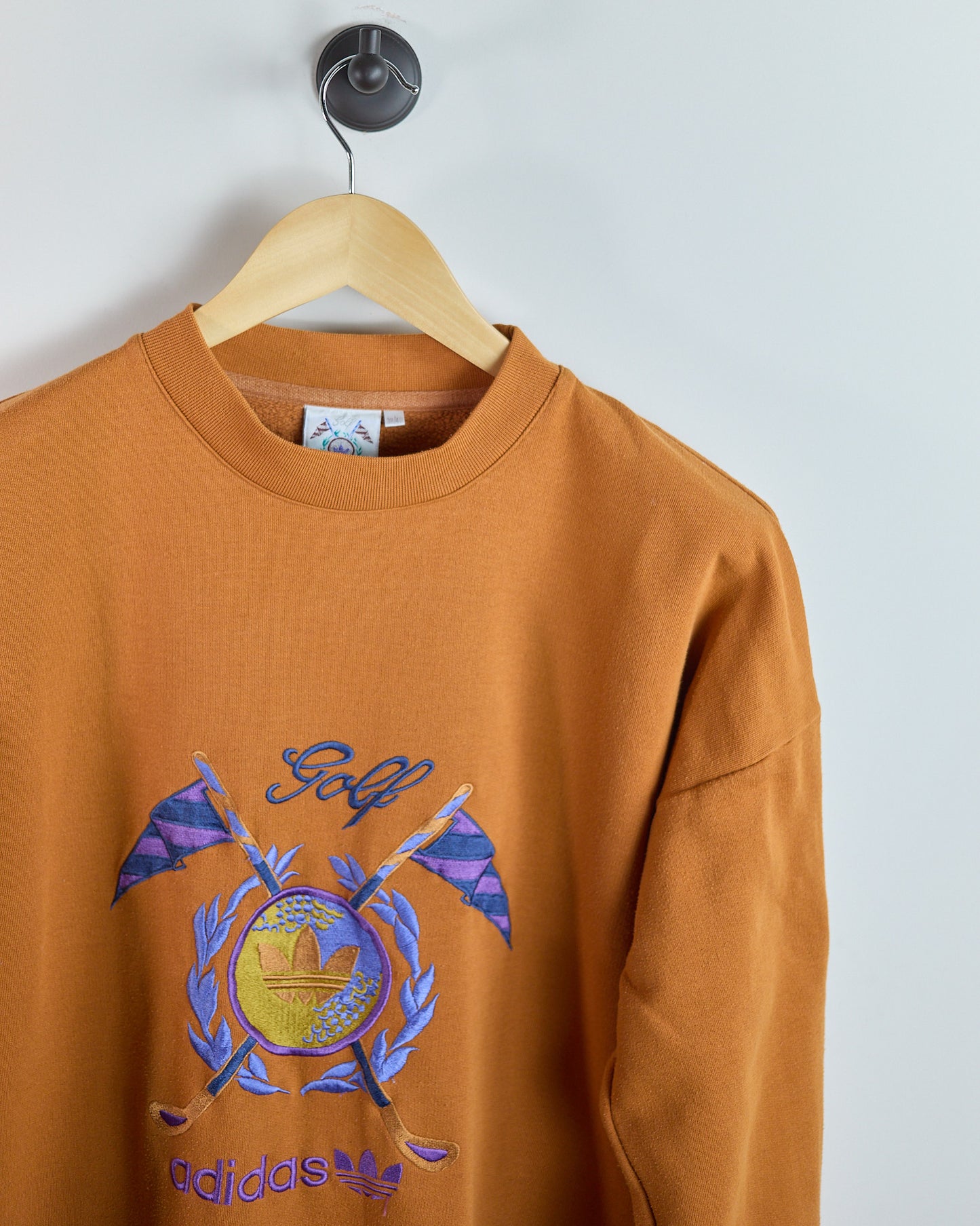 80s to 90s Adidas Golf Orange/Blue Crew Neck Jumper (M)